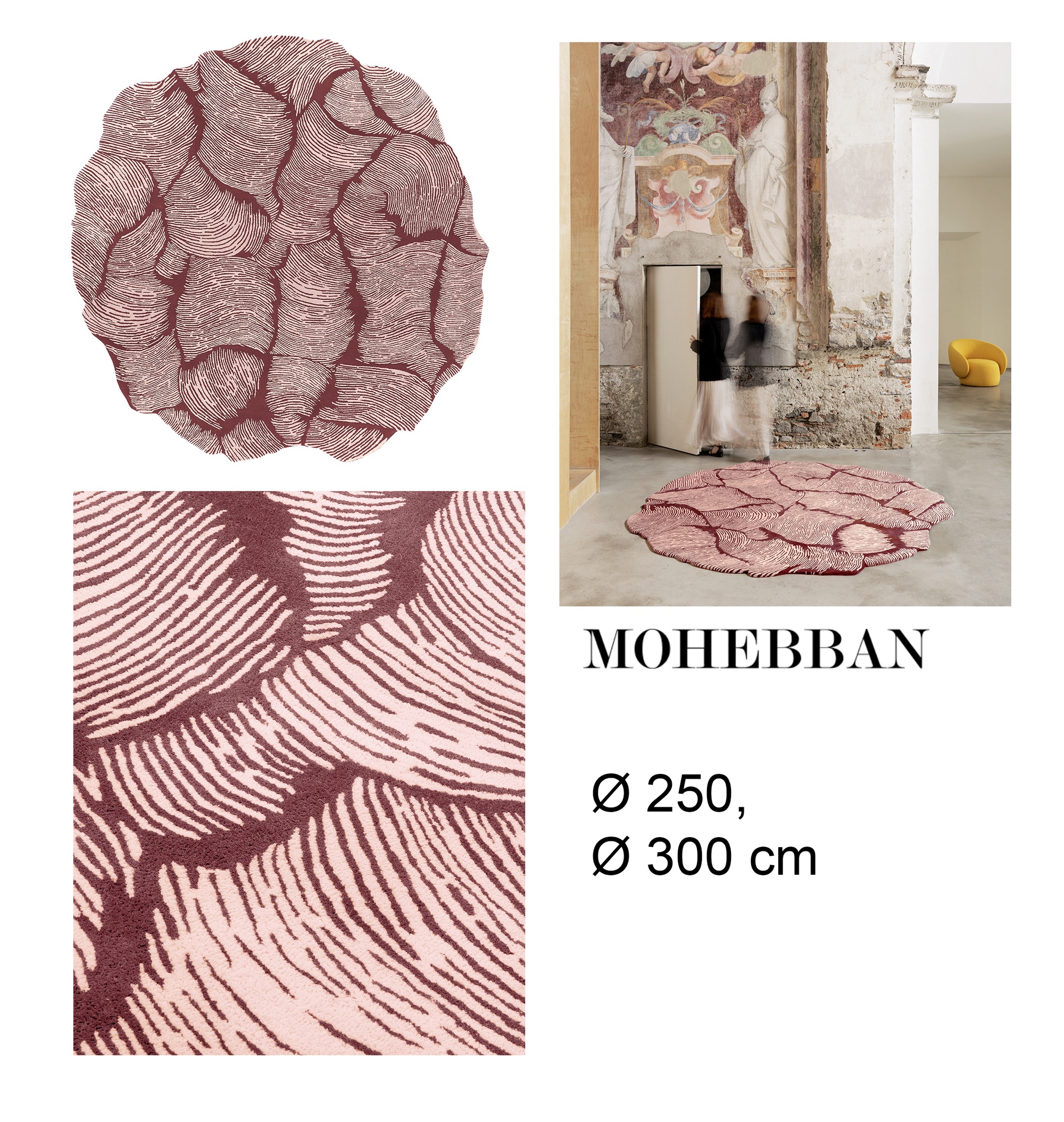 Ковер Mohebban Rosy Fingerprint с рельефным розовым узором, напоминающим отпечаток пальца